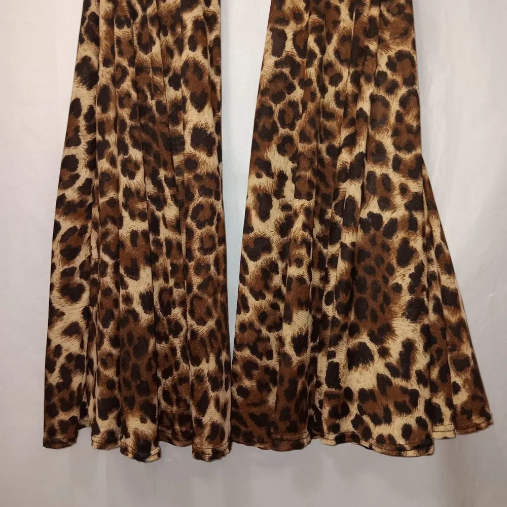 FASHION NOVA SHEER FLARE LEG ANIMAL PRINT PANTS SIZE SMALL
